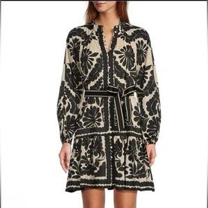 Antonio Melani. Black & White Long Sleeve Babydoll Dress. 100% Cotton. Size 8.